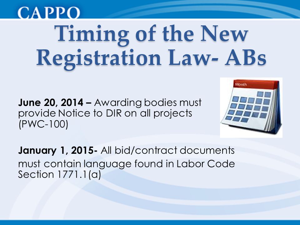 Timing of the New Registration Law- ABs