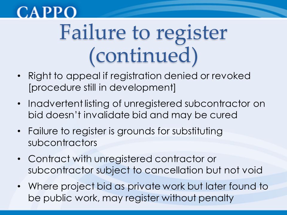 Failure to register (continued)