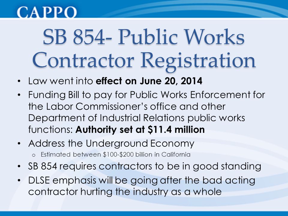 SB 854- Public Works Contractor Registration