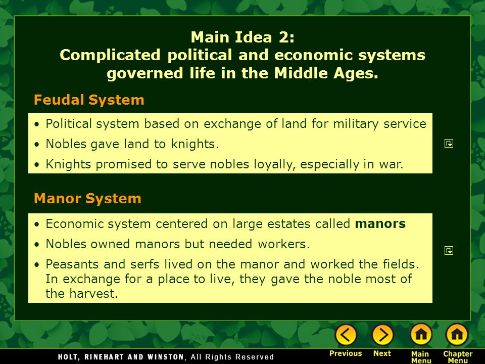 Main Idea 2: Complicated political and economic systems governed life in the Middle Ages.