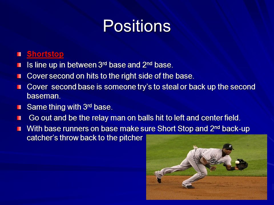 Positions Shortstop Is line up in between 3rd base and 2nd base.