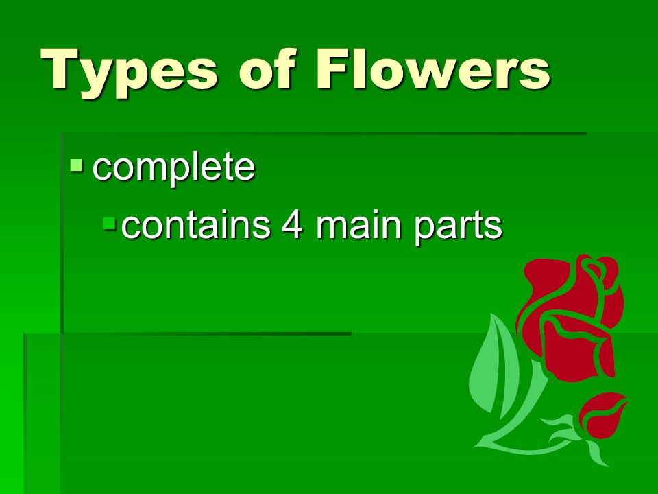 Types of Flowers complete contains 4 main parts