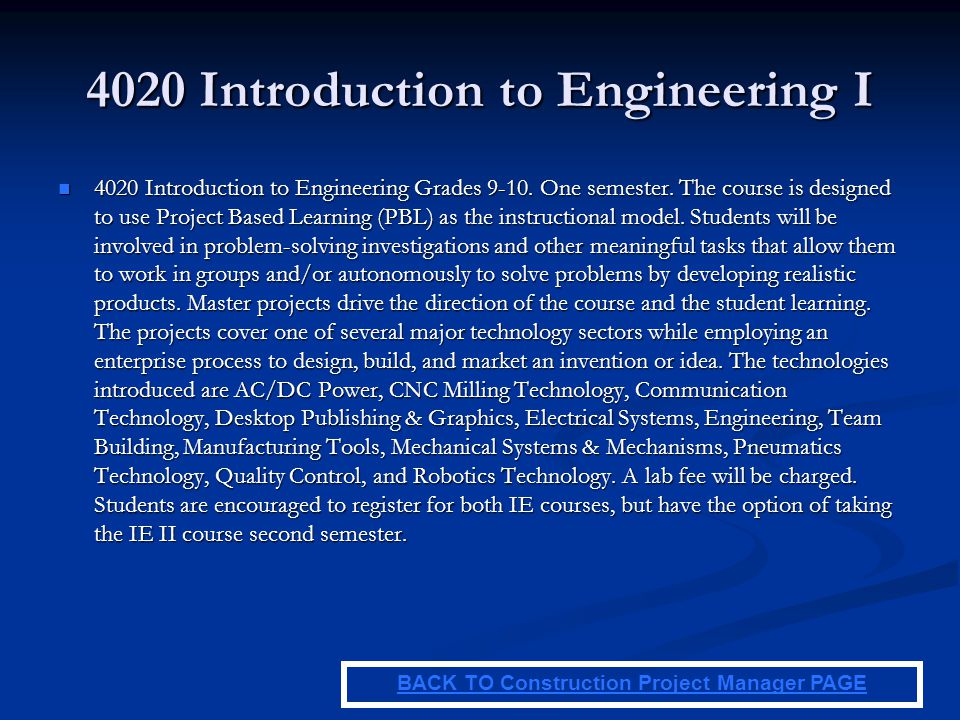 4020 Introduction to Engineering I