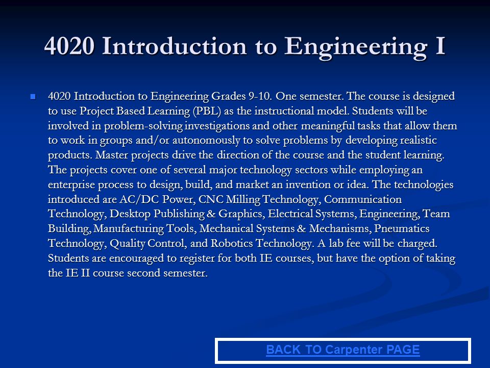 4020 Introduction to Engineering I