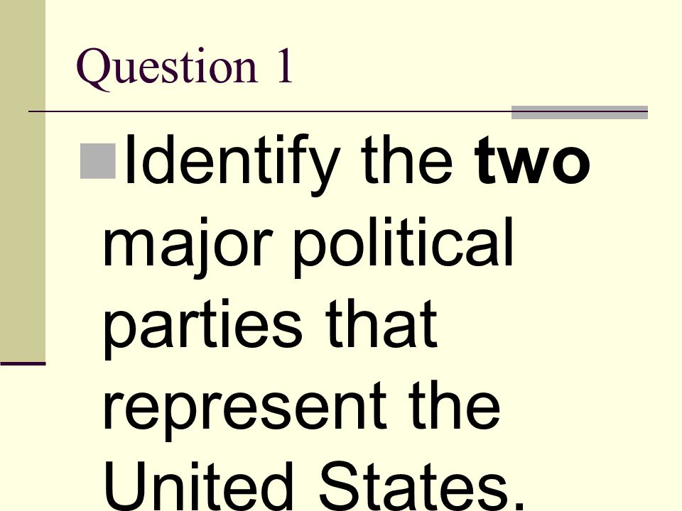 Question 1 Identify the two major political parties that represent the United States.