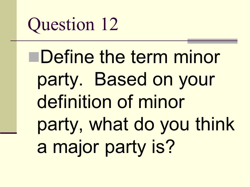 Question 12 Define the term minor party.