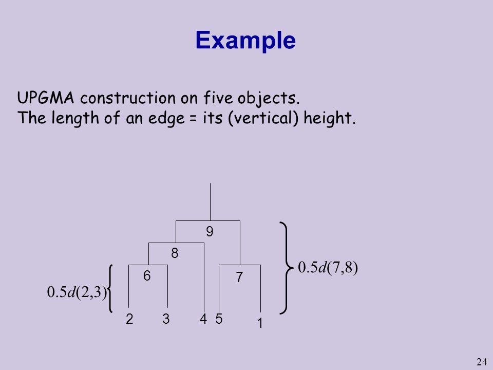 Example UPGMA construction on five objects.