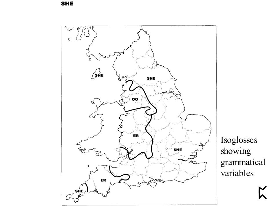 Isoglosses showing grammatical variables