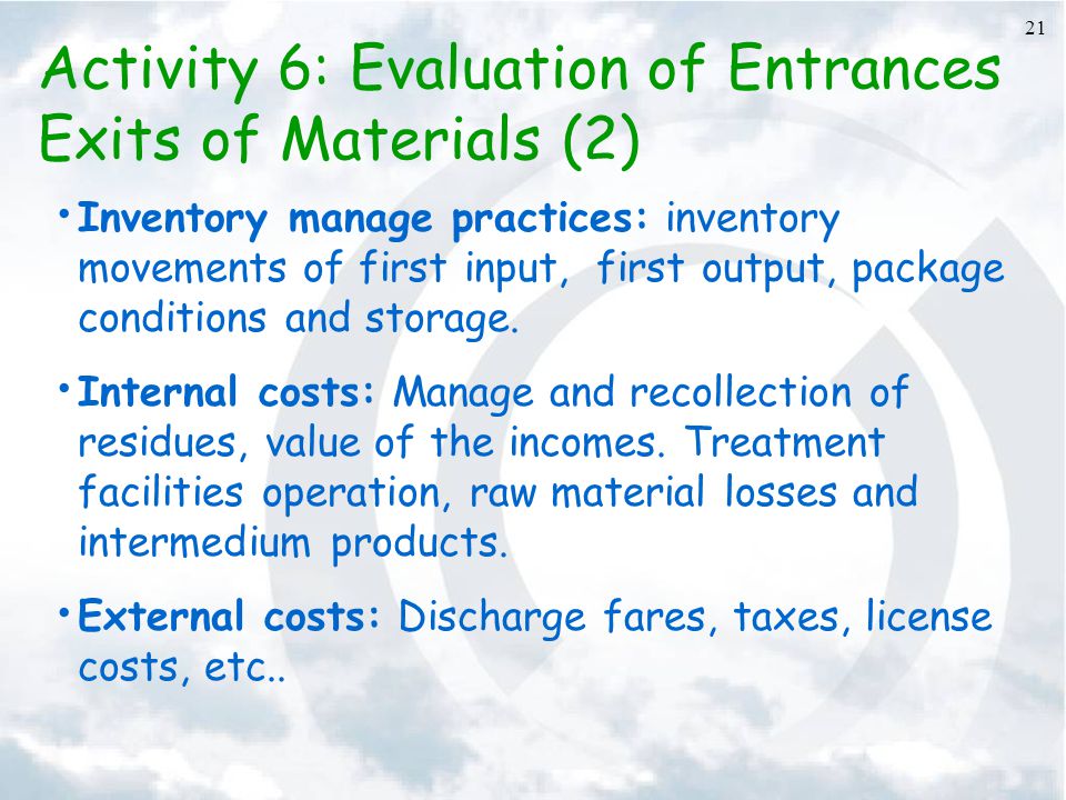 Activity 6: Evaluation of Entrances Exits of Materials (2)