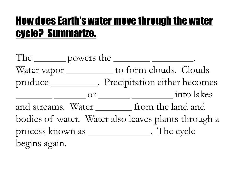 How does Earth’s water move through the water cycle Summarize.