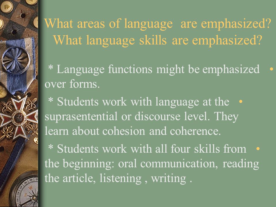 What areas of language are emphasized