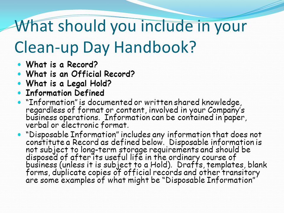 What should you include in your Clean-up Day Handbook