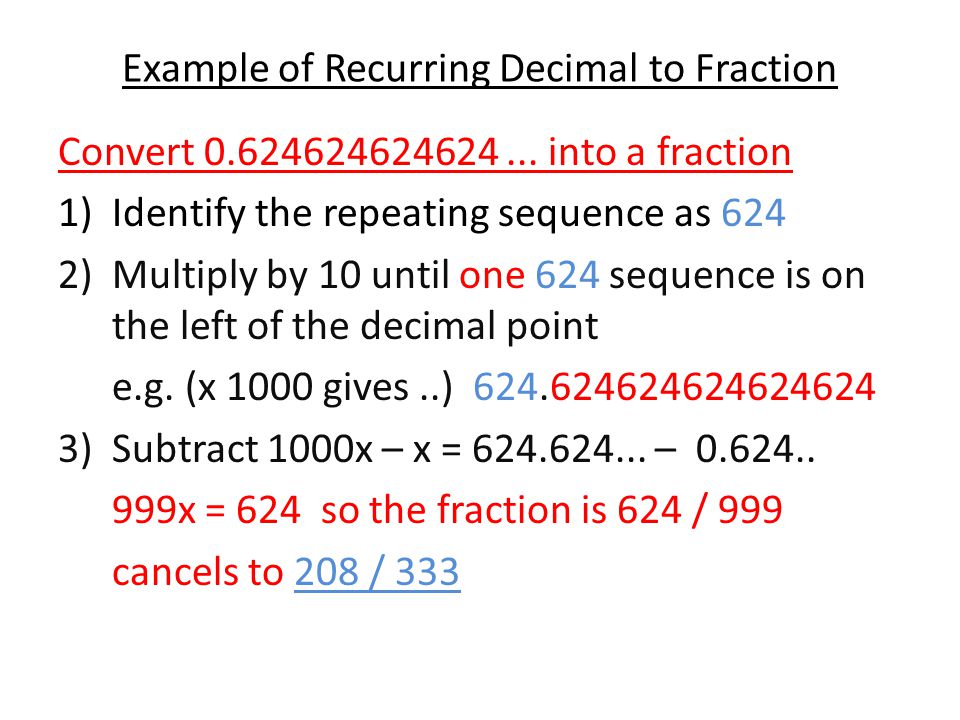 Example of Recurring Decimal to Fraction