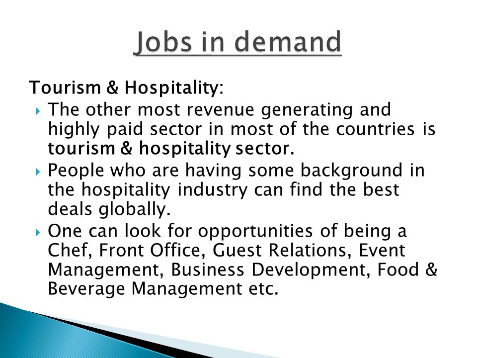 Jobs in demand Tourism & Hospitality: