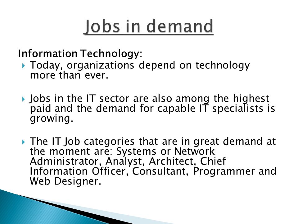 Jobs in demand Information Technology: