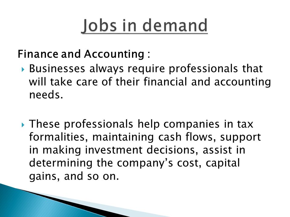 Jobs in demand Finance and Accounting :