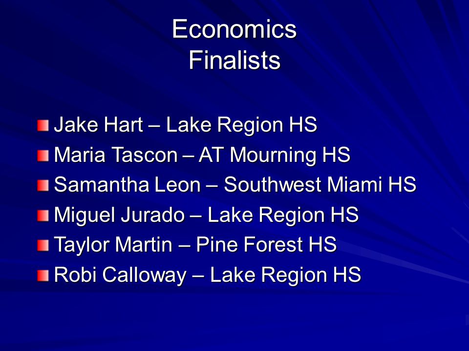 Economics Finalists Jake Hart – Lake Region HS