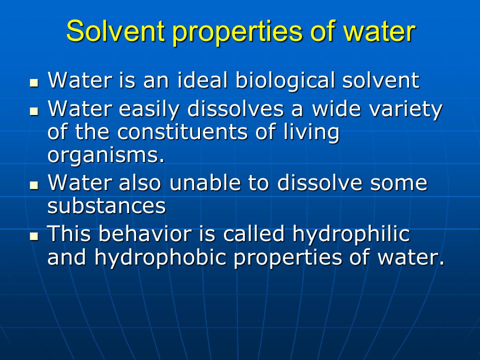 Solvent properties of water