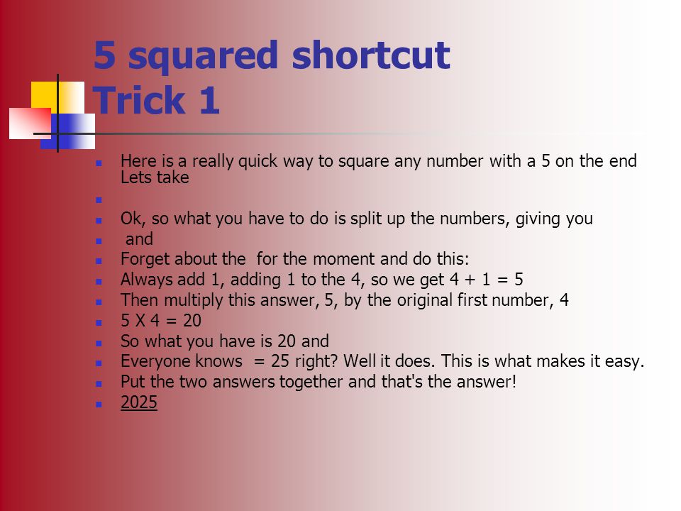 5 squared shortcut Trick 1