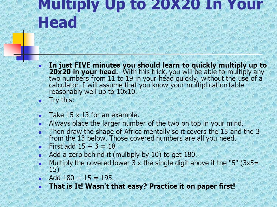Multiply Up to 20X20 In Your Head