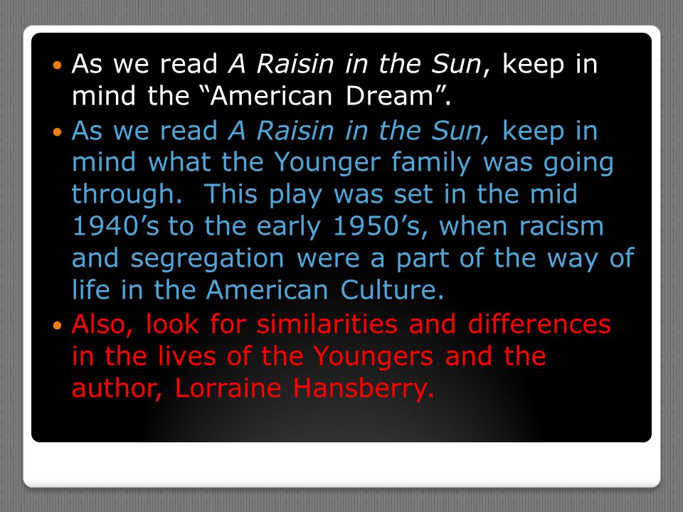 a raisin in the sun and the american dream