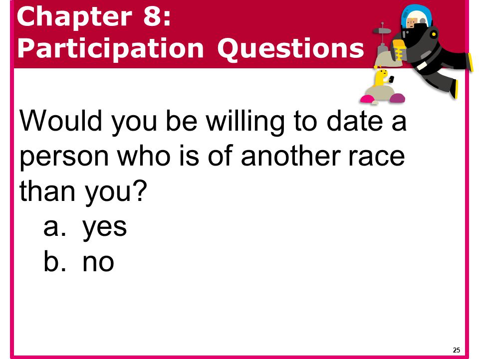 Would you be willing to date a person who is of another race than you