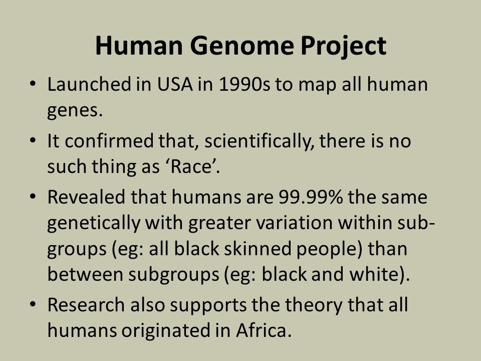 Human Genome Project Launched in USA in 1990s to map all human genes.