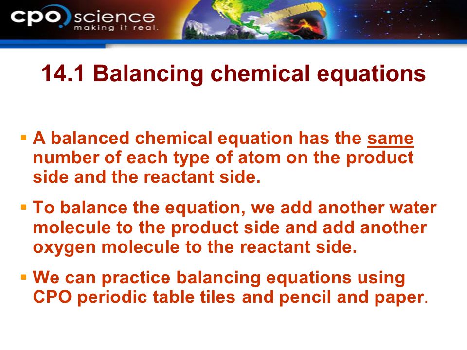 14.1 Balancing chemical equations
