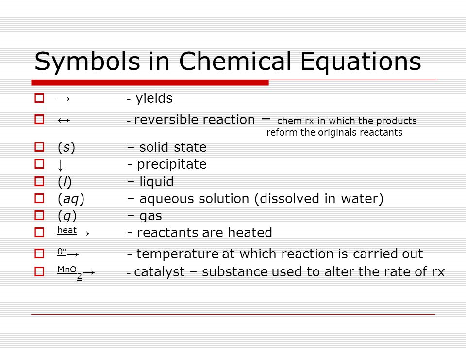 Symbols in Chemical Equations