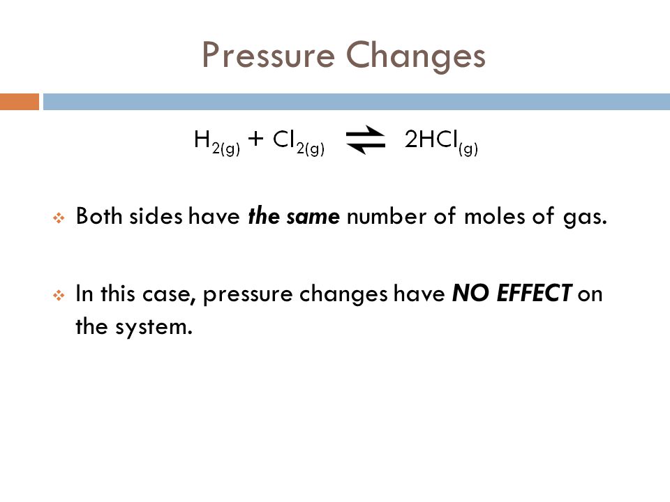 Pressure Changes Both sides have the same number of moles of gas.