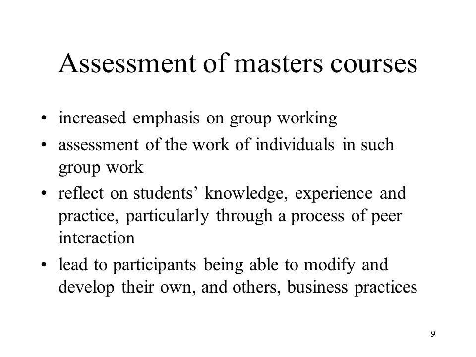 Assessment of masters courses