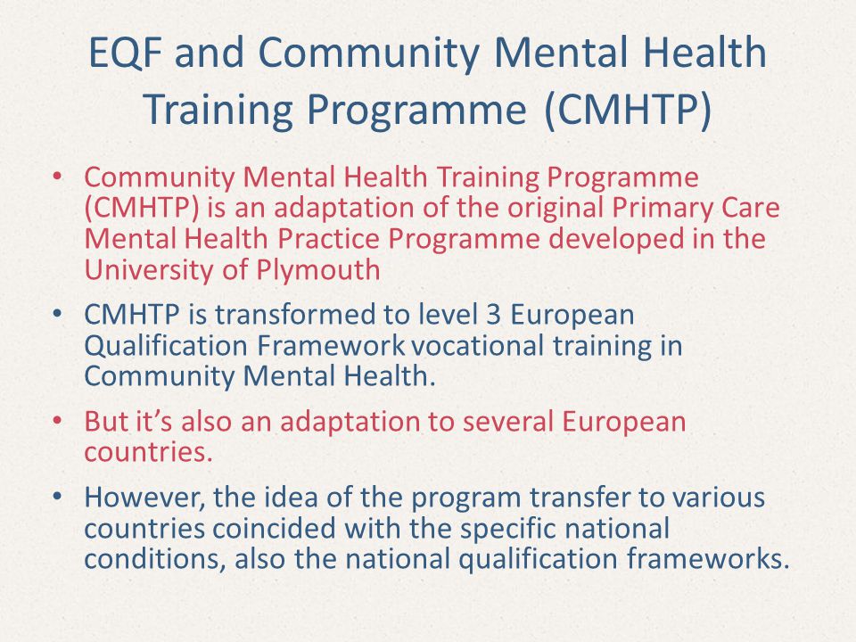 EQF and Community Mental Health Training Programme (CMHTP)
