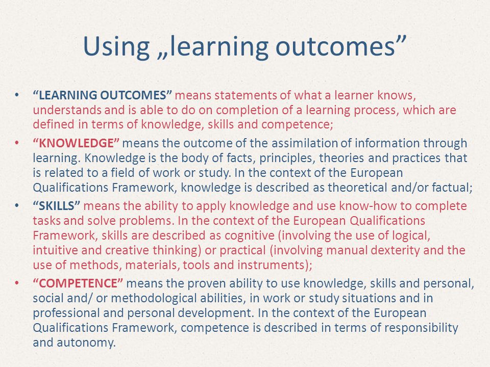 Using „learning outcomes