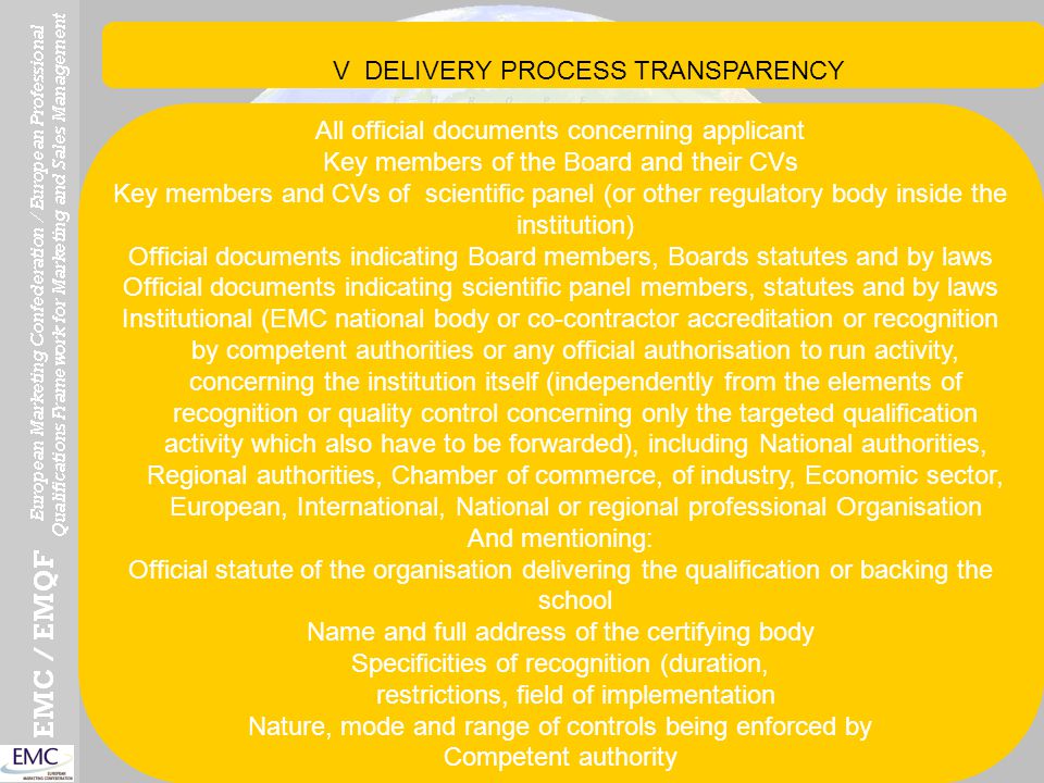 V DELIVERY PROCESS TRANSPARENCY