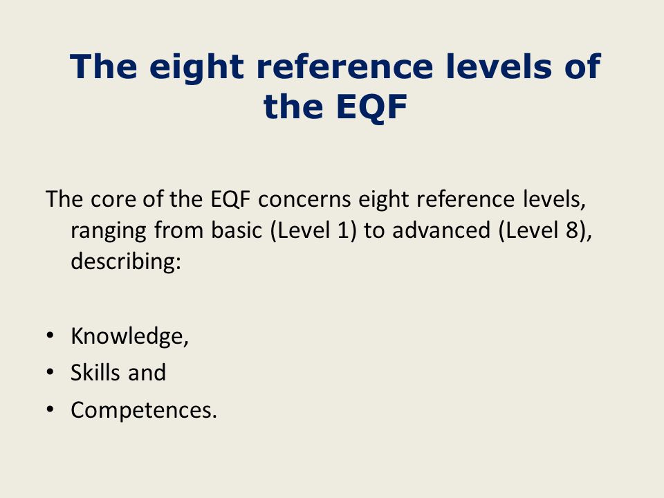 The eight reference levels of the EQF