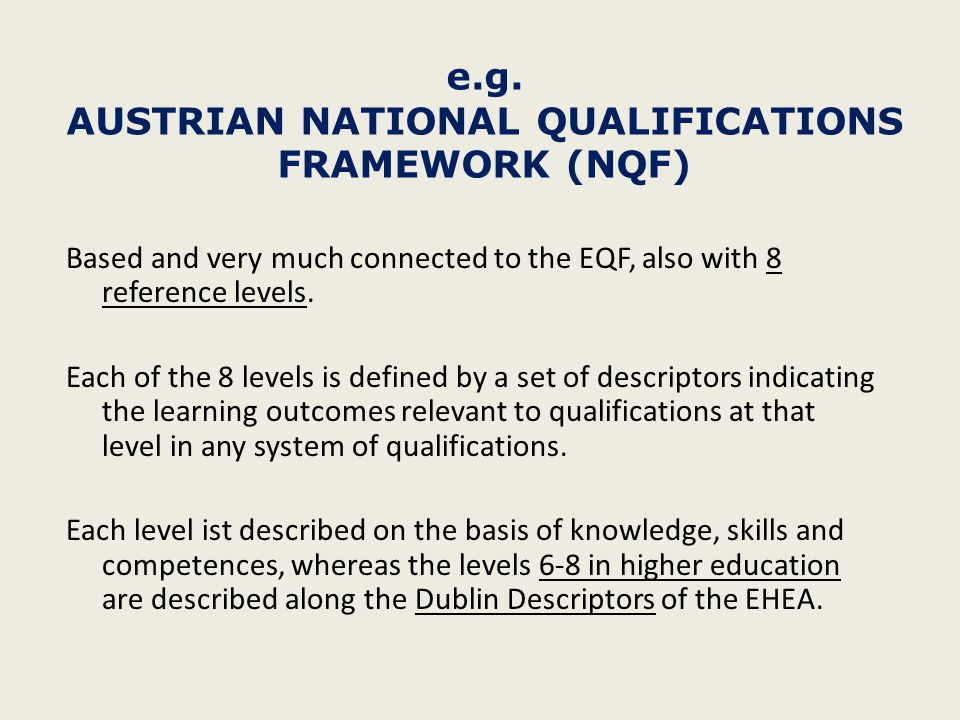 e.g. AUSTRIAN NATIONAL QUALIFICATIONS FRAMEWORK (NQF)
