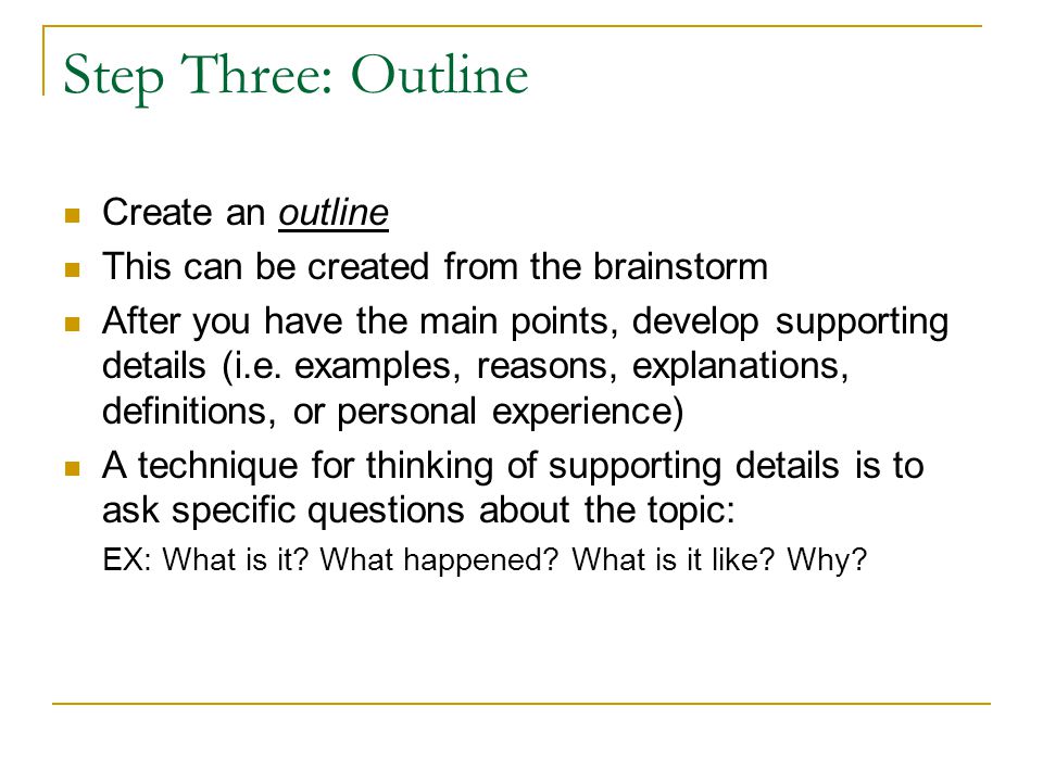 Step Three: Outline Create an outline