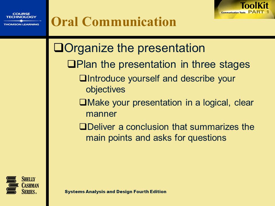 Oral Communication Organize the presentation