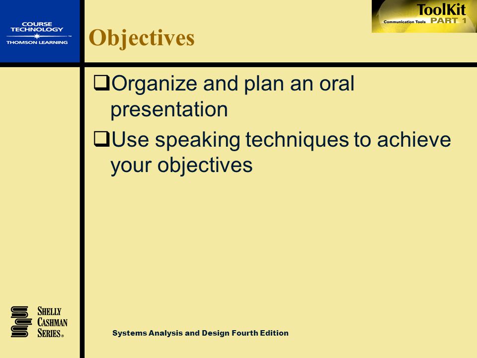 Objectives Organize and plan an oral presentation