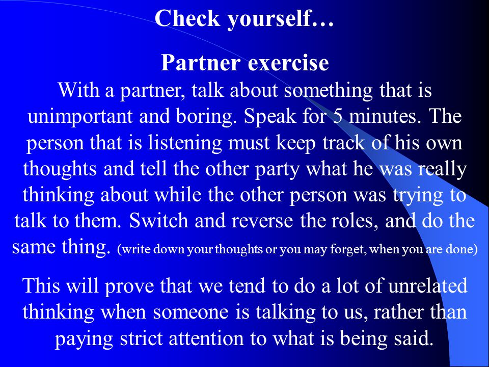 Check yourself… Partner exercise