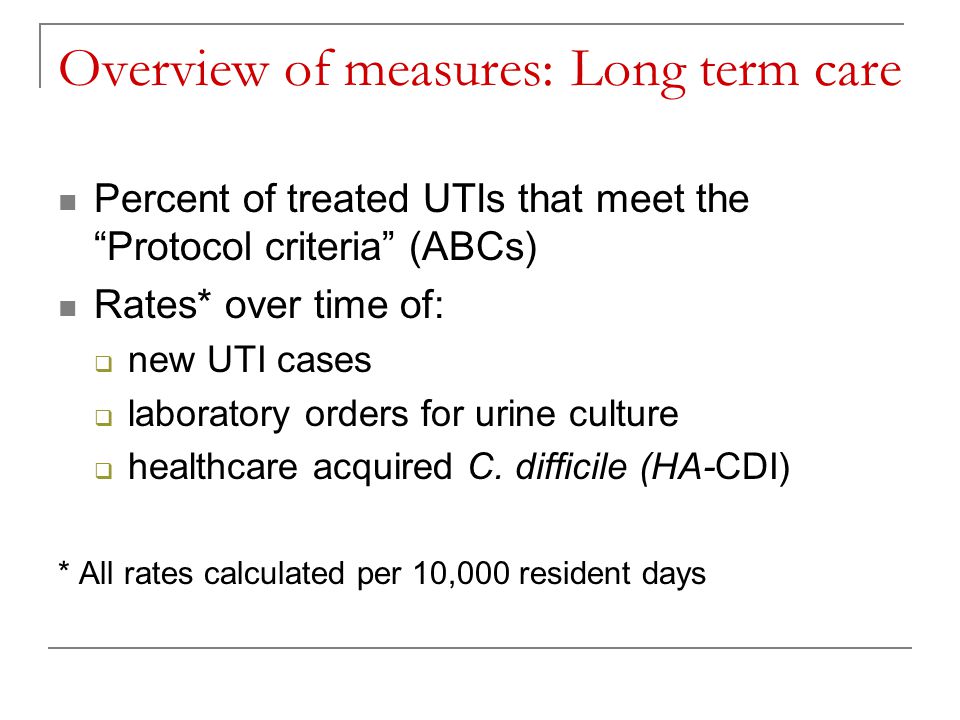 Overview of measures: Long term care