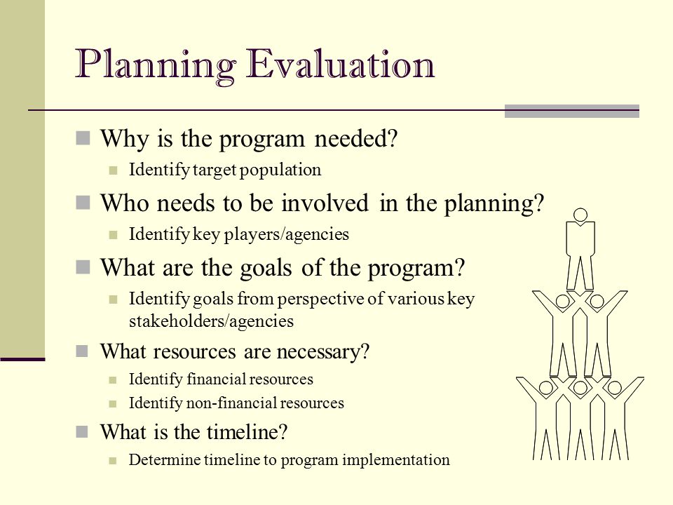 Planning Evaluation Why is the program needed