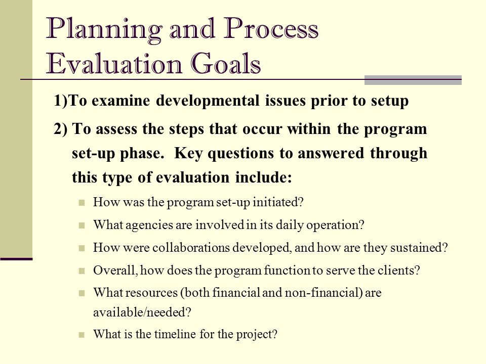 Planning and Process Evaluation Goals