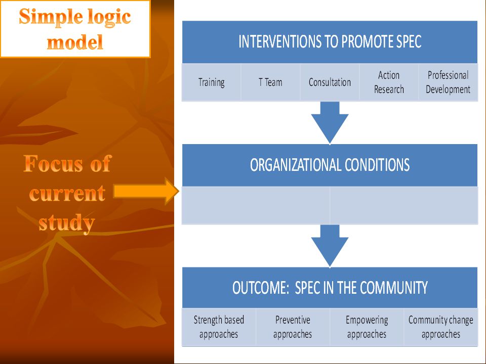 Simple logic model Focus of current study