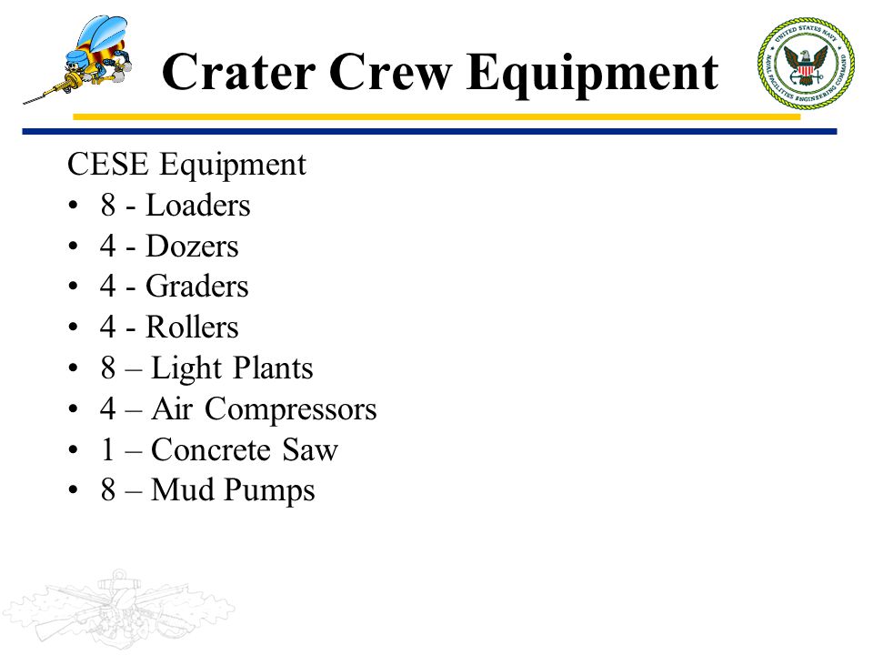 Crater Crew Equipment CESE Equipment 8 - Loaders 4 - Dozers