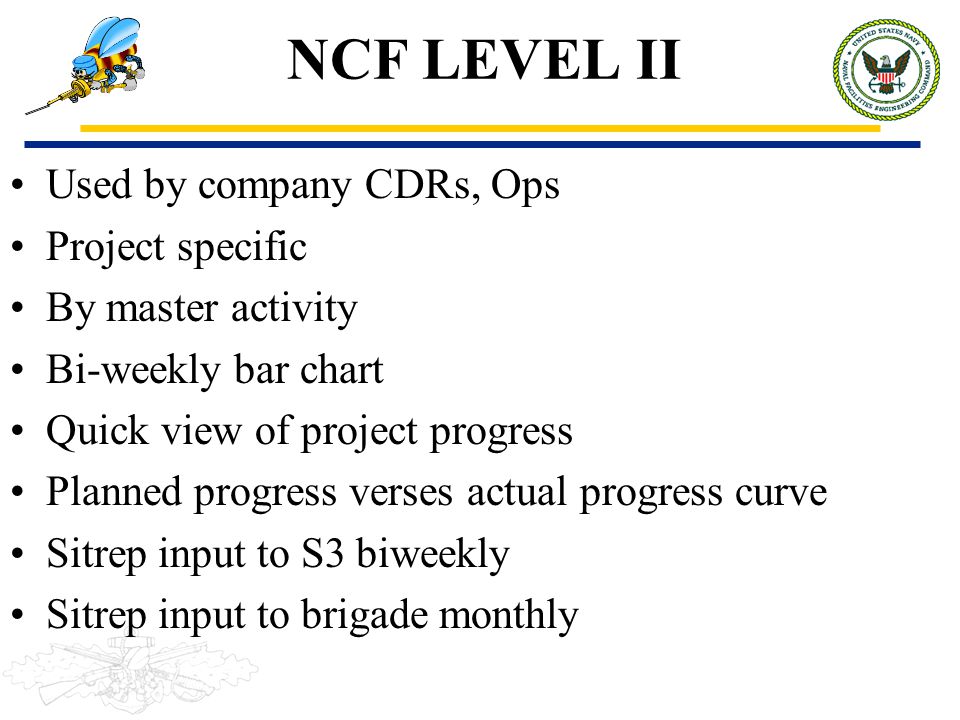 NCF LEVEL II Used by company CDRs, Ops Project specific