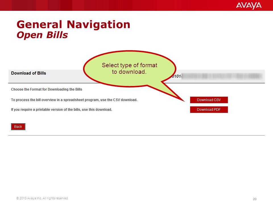 General Navigation Open Bills