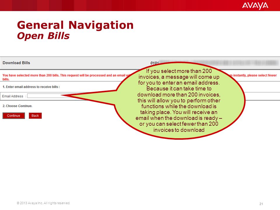 General Navigation Open Bills