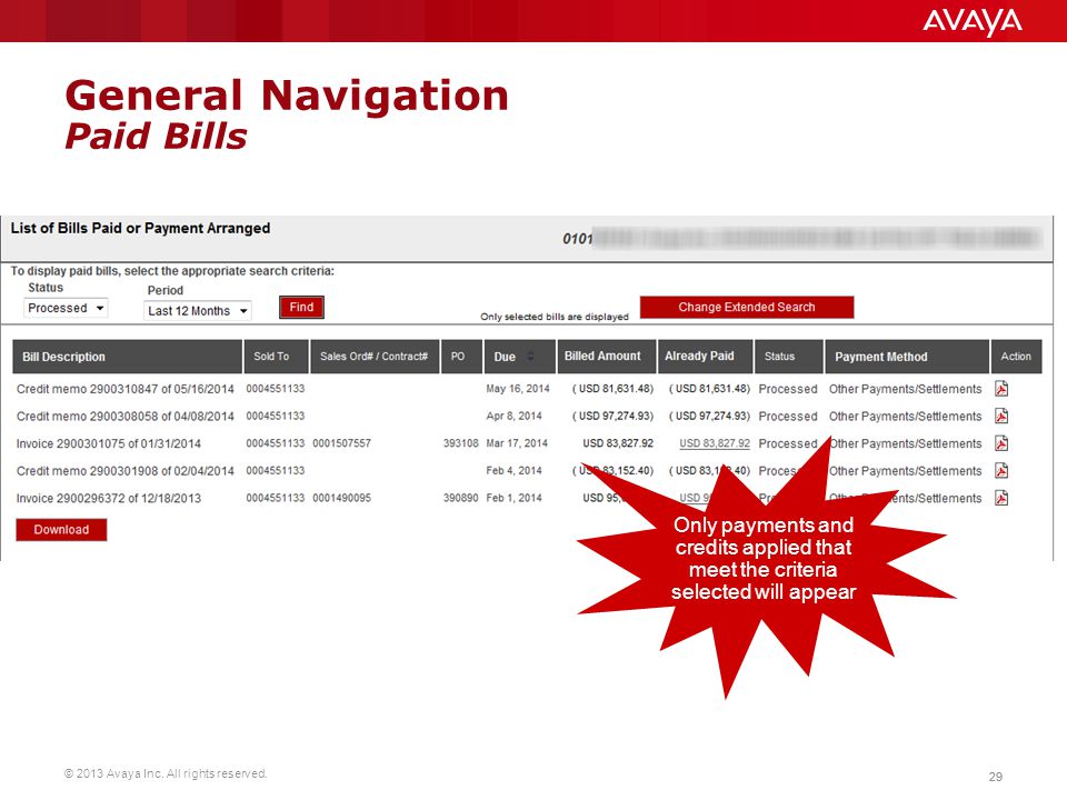 General Navigation Paid Bills