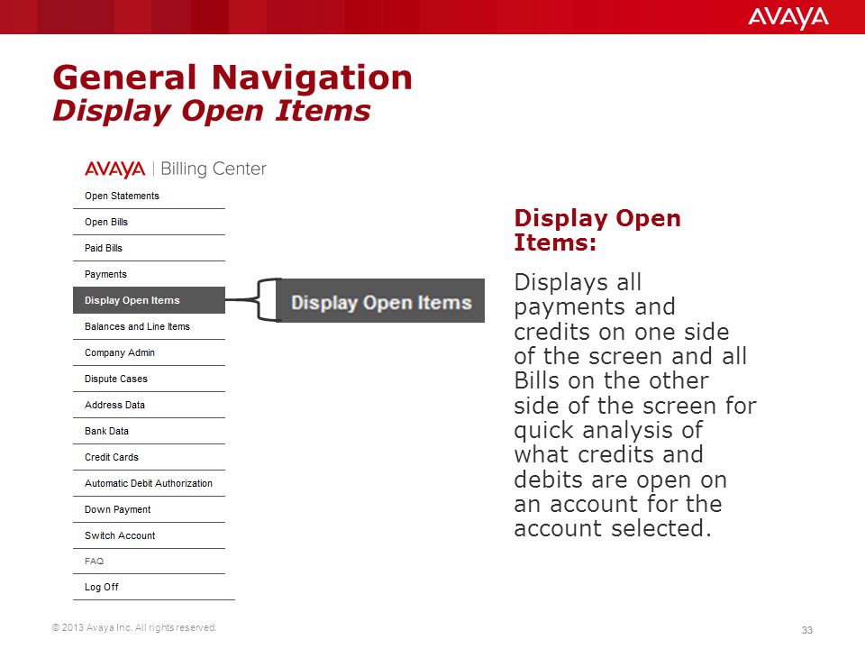 General Navigation Display Open Items